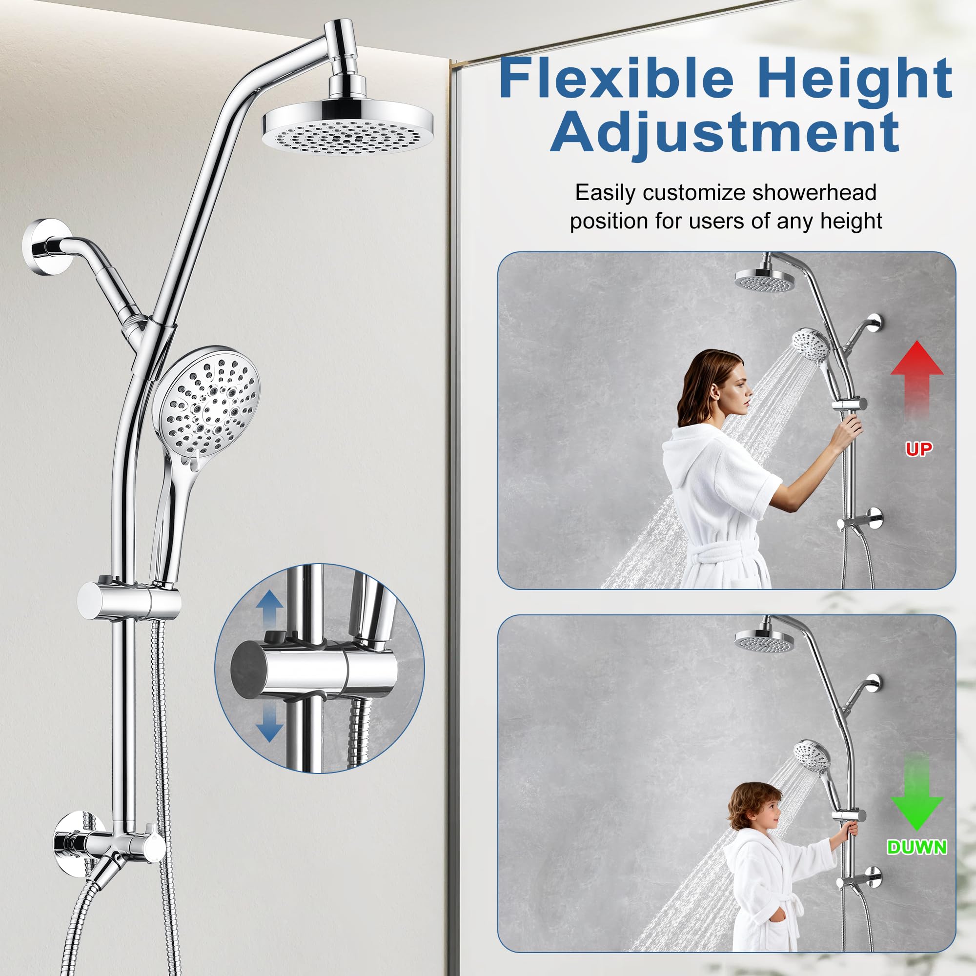 BRIGHT SHOWERS Rain Shower Heads System Solid Brass Sliding Bar
